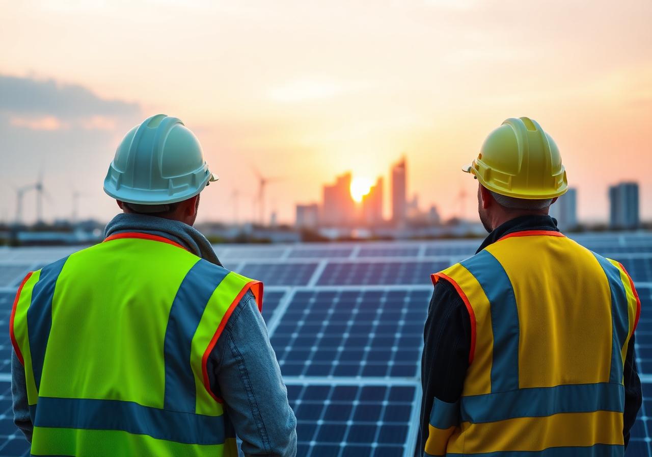 Engineers reviewing solar installation